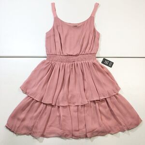 NWT Express Textured Tiered Ruffle Fit And Flare Sleeveless Dress Rose Pink Sz S